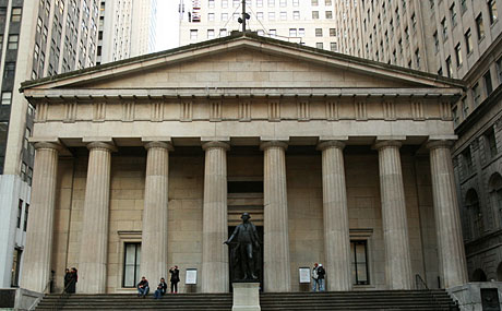 The current Federal Hall, built as a Customs House in 1844.