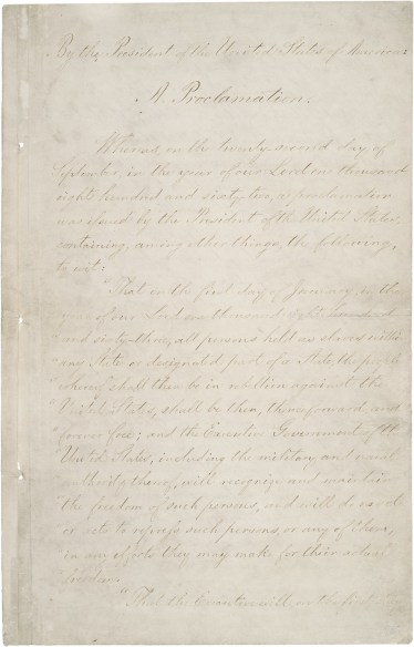 The first page of the fragile Emancipation Proclamation. (Photo: National Archives)