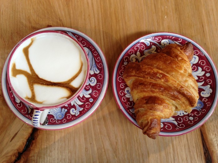 A cappuccino and croissant at La Colombe.